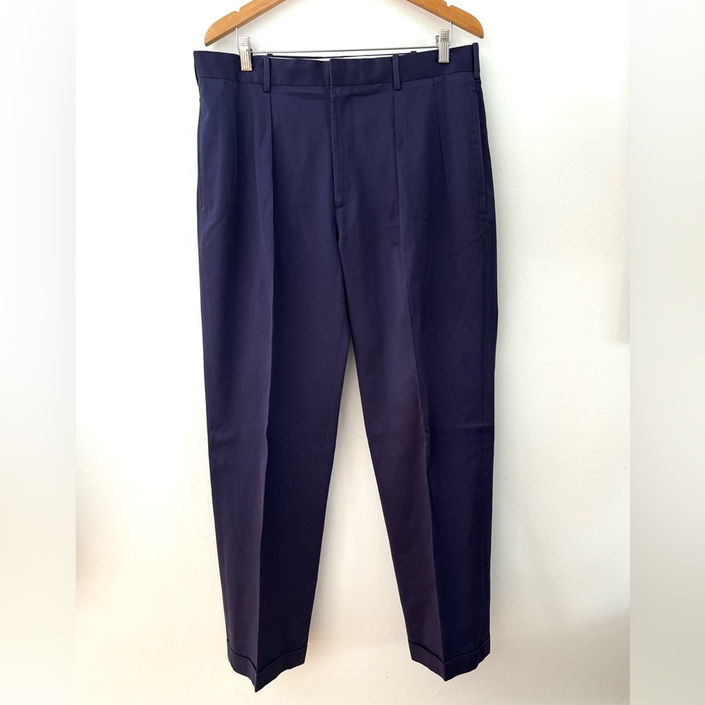 House of Carrington Clubhouse 100% Cotton Navy Pleat Front Cuffed Hem Size 36
